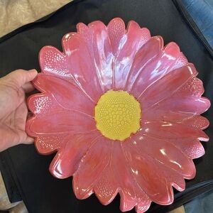Handmade Pink and Yellow Flower-Shaped Decorative Bowl 14 inches diameter